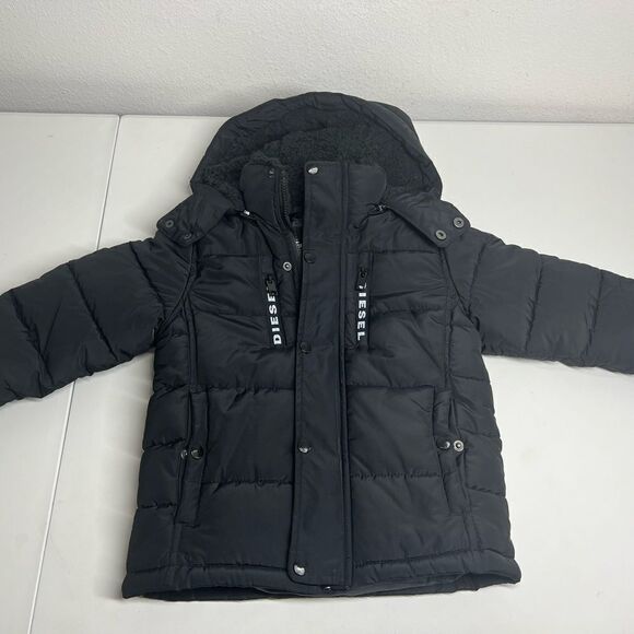 Diesel Kids Down Parka Jacket Size 5/6 Black Hooded Full zip - Picture 2 of 11